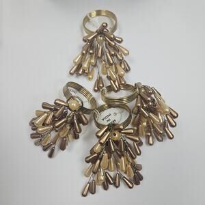 NOS Vintage New in Box Lot of 4 Pearl and Gold Drop Napkin Rings Gold Jeweled